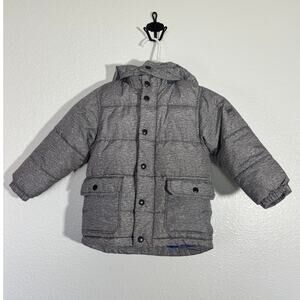 Baby Gap Toddler 4 Years Gray Hooded Puffer Jacket Button & Zip Removable Hoodie